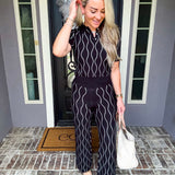 Preppy Feeling Wavy Print Knit Top