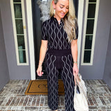Preppy Feeling Wavy Print Knit Top