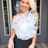 Hollywood Dreams Ruffle One Shoulder Top - White