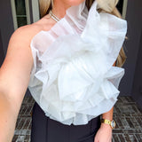 Hollywood Dreams Ruffle One Shoulder Top - White