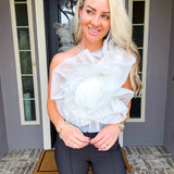 Hollywood Dreams Ruffle One Shoulder Top - White