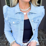 City Strolling Puff Shoulder Denim Jacket