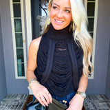 Doce Vita Shredded Turtleneck - Black