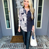 Chic Leisure Newspaper Print Blouse