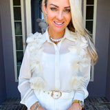 Falling Petals 3D Flower Blouse - Cream