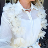 Falling Petals 3D Flower Blouse - Cream