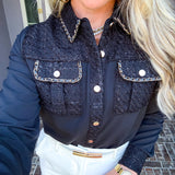Daily Luxe Tweed Pocket Blouse