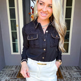 Daily Luxe Tweed Pocket Blouse