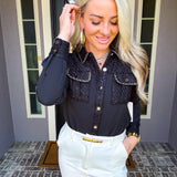 Daily Luxe Tweed Pocket Blouse