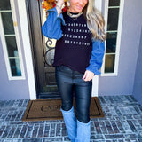 Baddie Boulevard Denim Detail Sweater