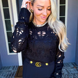 Style Stroll Open Knit Sweater - Black