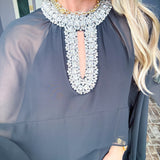 Midnight Sparkle Cape Dress