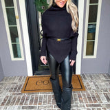 Casual Glam Asymmetric Batwing Turtleneck