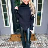 Casual Glam Asymmetric Batwing Turtleneck