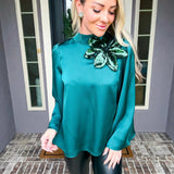 Emerald Opulence Sequin Flower Blouse