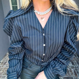 All About It Pinstripe Blouse - Black