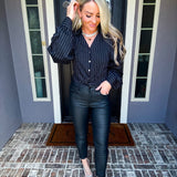 All About It Pinstripe Blouse - Black