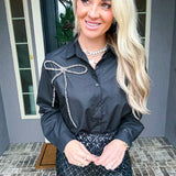 Sparkle Season Jeweled Bow Blouse