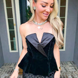 Velvet Dreams Satin Detail Peplum Top