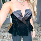 Velvet Dreams Satin Detail Peplum Top