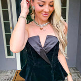 Velvet Dreams Satin Detail Peplum Top