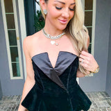 Velvet Dreams Satin Detail Peplum Top