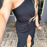 The Vanderbilt One Shoulder Gold Detail Dress