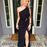 The Vanderbilt One Shoulder Gold Detail Dress