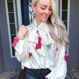 Rose Affair Satin Flower Blouse