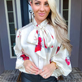 Rose Affair Satin Flower Blouse