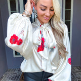 Rose Affair Satin Flower Blouse