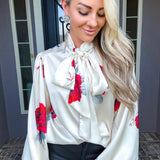 Rose Affair Satin Flower Blouse