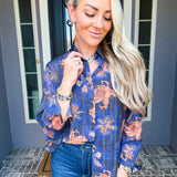 Blue Diamond Jeweled Blouse