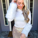 The High Fashion Highness Fur Cuff Bodysuit - White