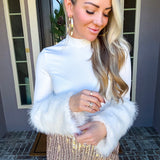 The High Fashion Highness Fur Cuff Bodysuit - White