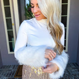 The High Fashion Highness Fur Cuff Bodysuit - White