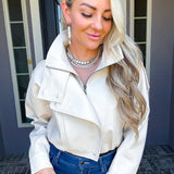 Street Status Leather Jacket - Cream
