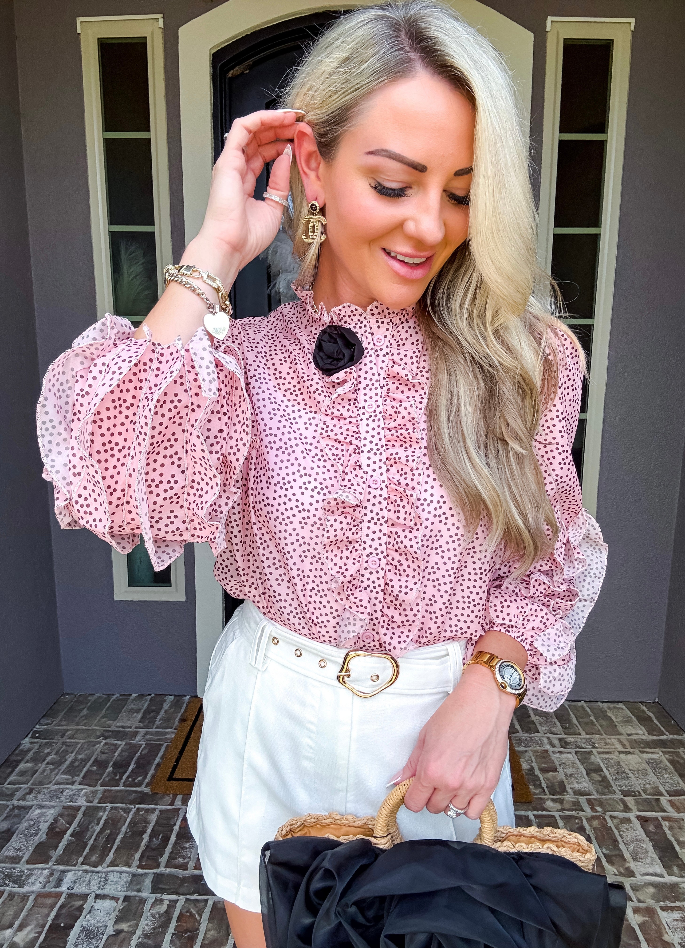 Sophisticated Polka Dot Rose Blouse