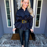 Couture Ruffle Belted Top - Black