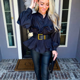 Couture Ruffle Belted Top - Black