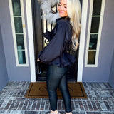 Couture Ruffle Belted Top - Black