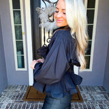 Couture Ruffle Belted Top - Black