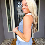 Pinstripe Blues Button Up Top