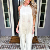 Center Of Attention Fringe Top - Ivory