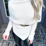 Casual Glam Asymmetrical Batwing Turtleneck - Beige