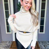 Casual Glam Asymmetrical Batwing Turtleneck - Beige
