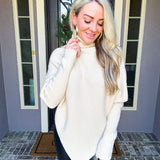 Casual Glam Asymmetrical Batwing Turtleneck - Beige