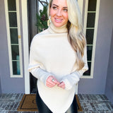 Casual Glam Asymmetrical Batwing Turtleneck - Beige