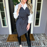 City Crush Pinstripe Wrap Blouse