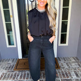 Black Label Satin Bubble Top